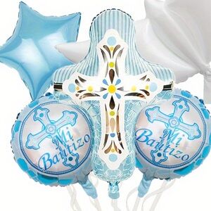 6 PC. Silver Cross Balloon Jumbo Baptism/First Communion